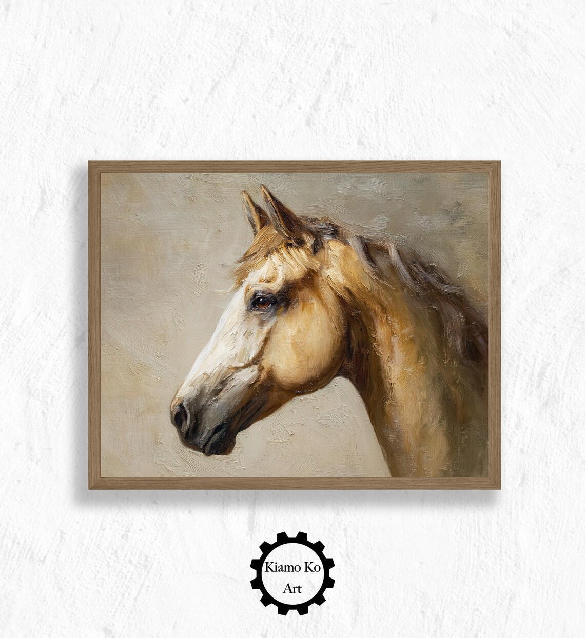 White Horse Head Profile Vintage Equestrian Oil Painting Art Poster