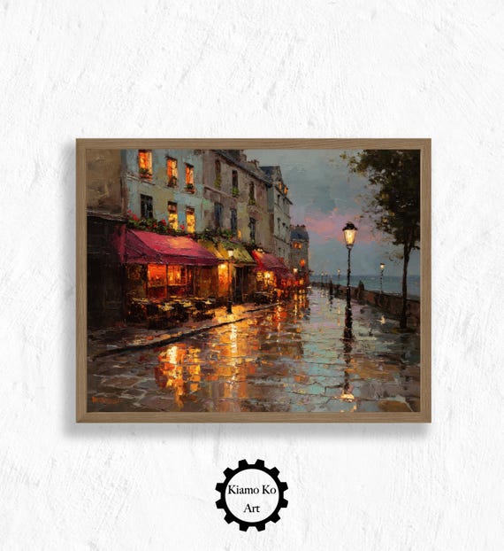 Moody Cityscape City Street Scene Art Architecture Print Cozy Home Decor Vintage Wall Landscape Gift
