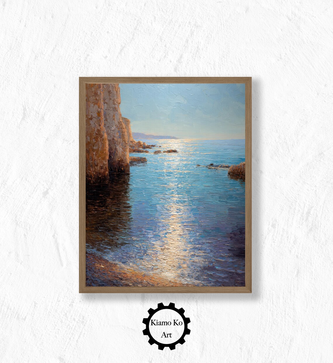 Sunlit Coastal Cliffs Glowing Over a Golden Seascape Impressionist Poster