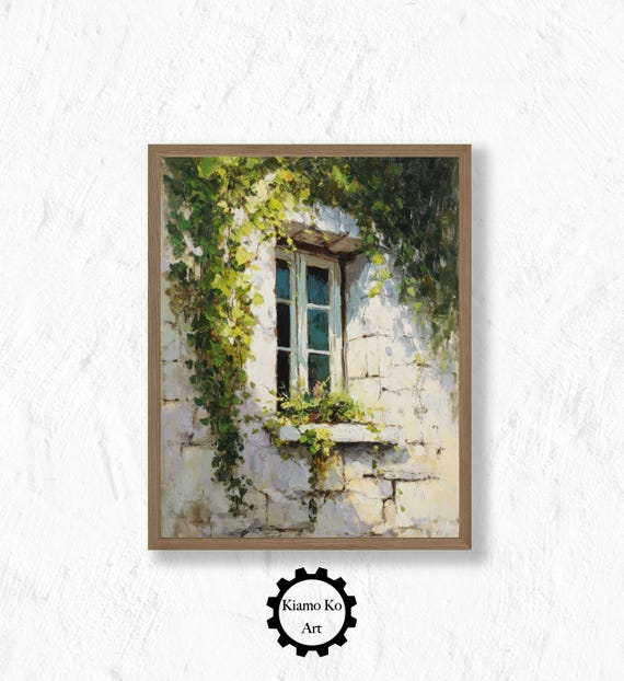 Vines On Window Decor Rustic Wall Art Print Cozy Nature Illustration Home Gift Vintage