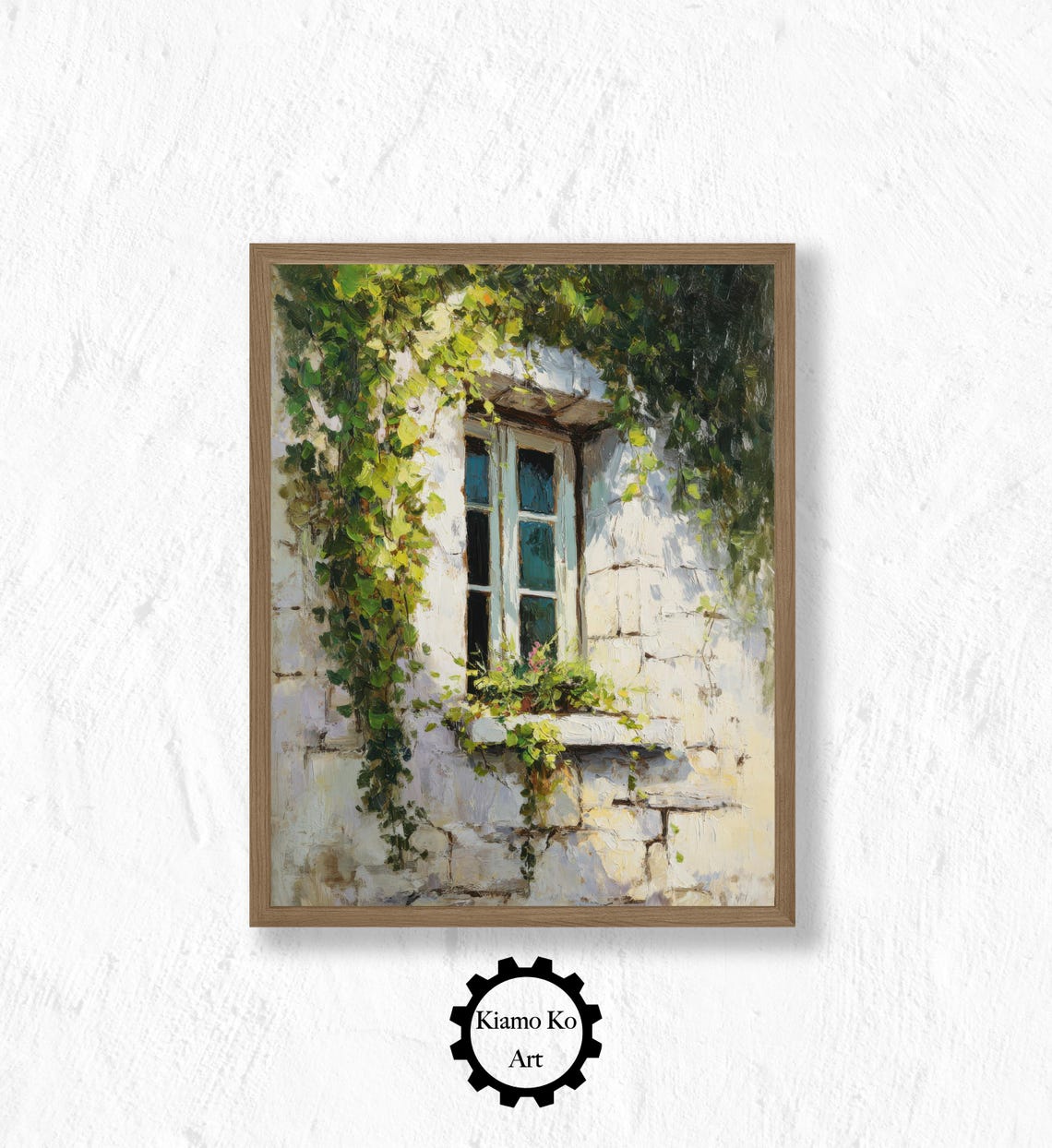 Ivy Covered Stone Window With Flower Box Vintage Botanical Art Poster