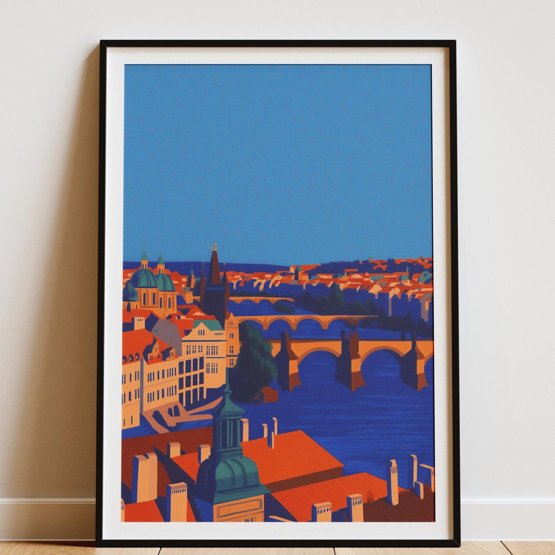 Prague Czech Republic Charles Bridge Skyline Sunset Travel Poster
