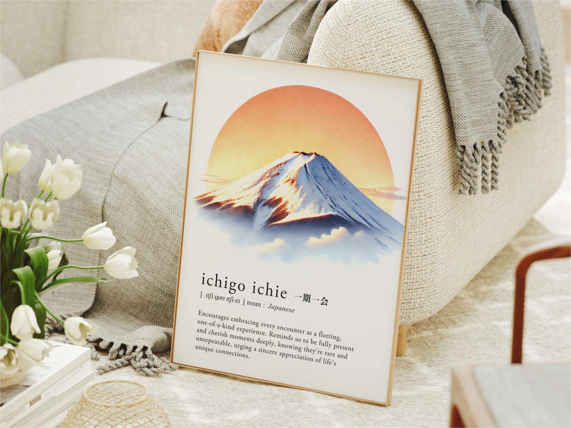 Ichigo Ichie Definition Mt Fuji Sunrise Japanese Language Art Poster