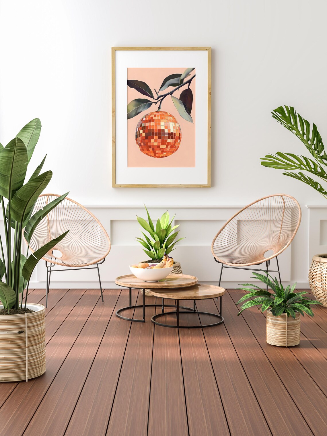 Retro Orange Disco Ball Art Print, Kitchen Bar Poster - Image 3