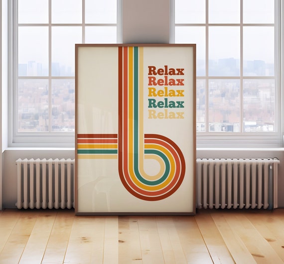 Retro Relax Print Vintage Colors Trendy Print Housewarming Gift Fun Art Print Large Poster Print Motivational Art Kitchen Or Office Art