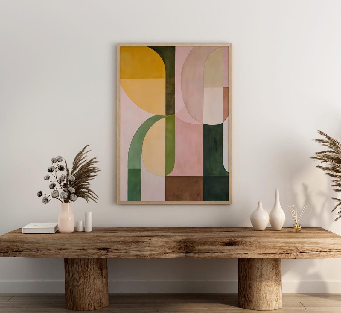 Geometric Arches Abstract Mustard Pink Green Modern Wall Art