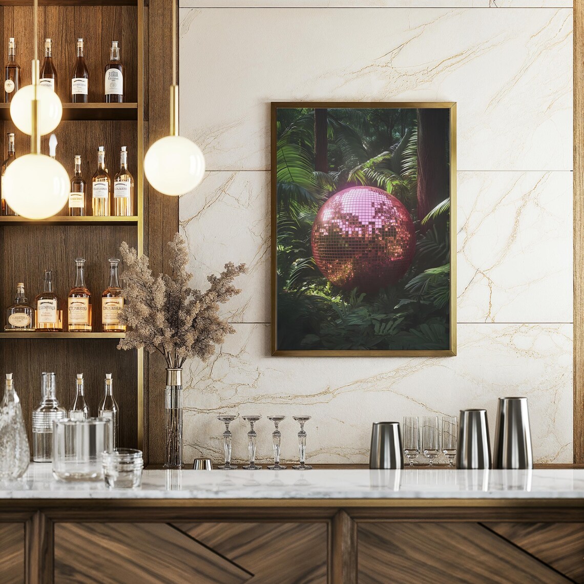 Retro Rainforest Disco Ball Art Print, Funky 70s - Image 3