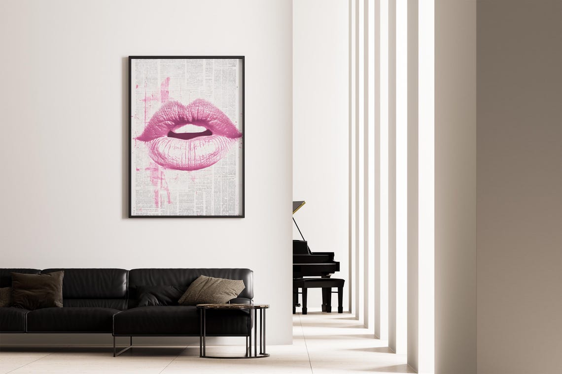 Bold Pink Lips Pop Art Over Newspaper Background Beauty Wall Art - Image 4