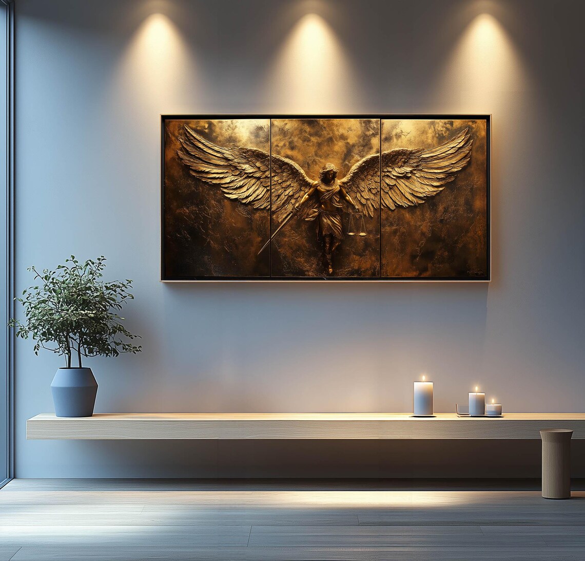 Saint Michael The Archangel Triptych, Art Print - Image 5
