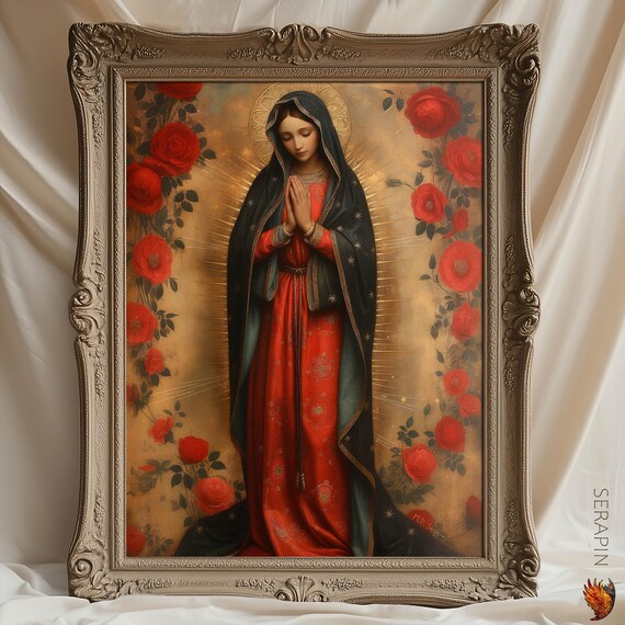Our Lady Of Guadalupe With Red Roses Traditional Marian Catholic Devotion Poster