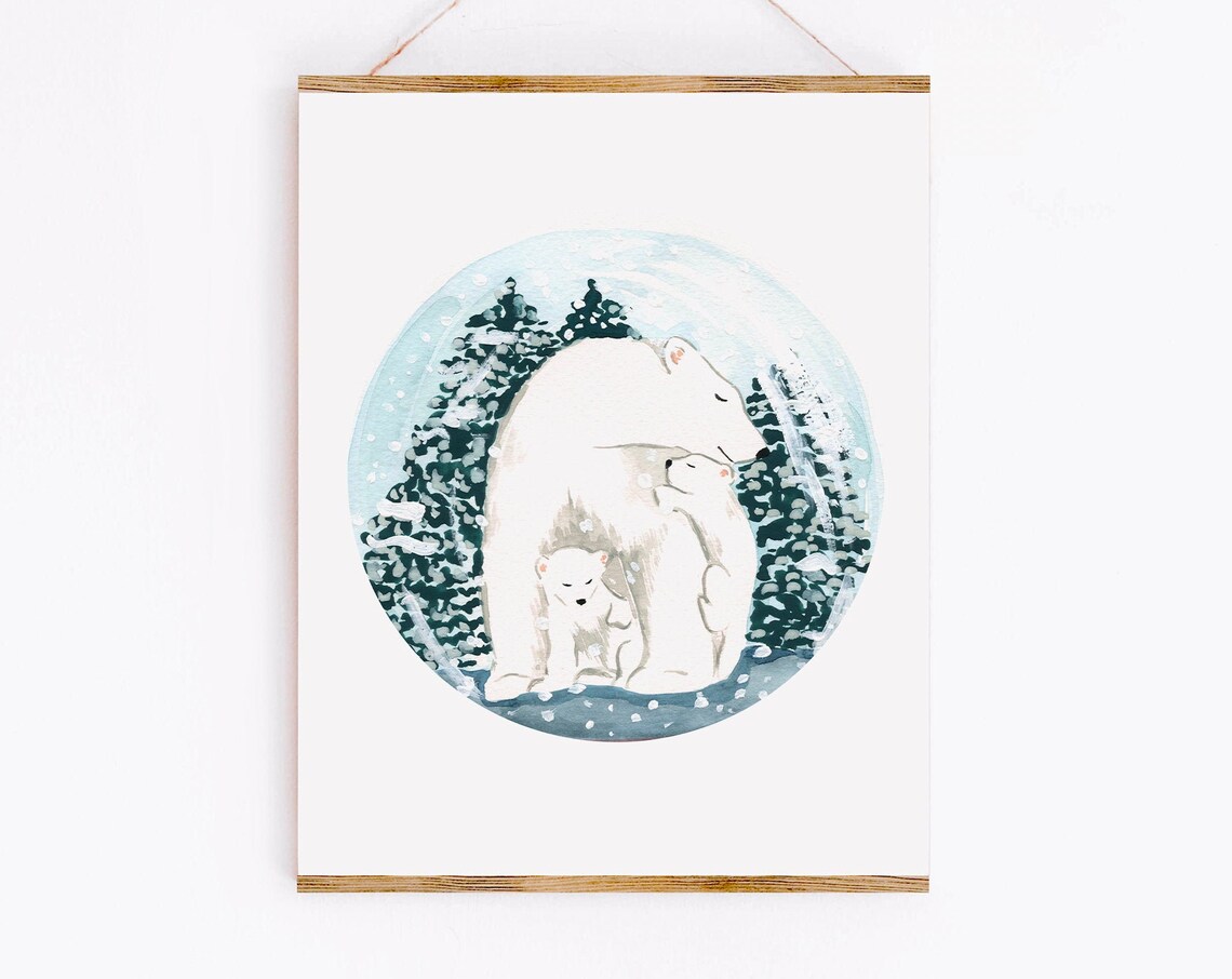 Polar Bear Family Christmas Winter Art Print