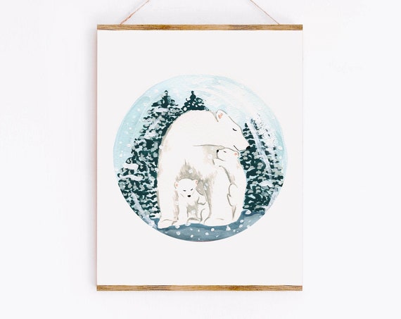Polar Bear Family Christmas Winter Art Print
