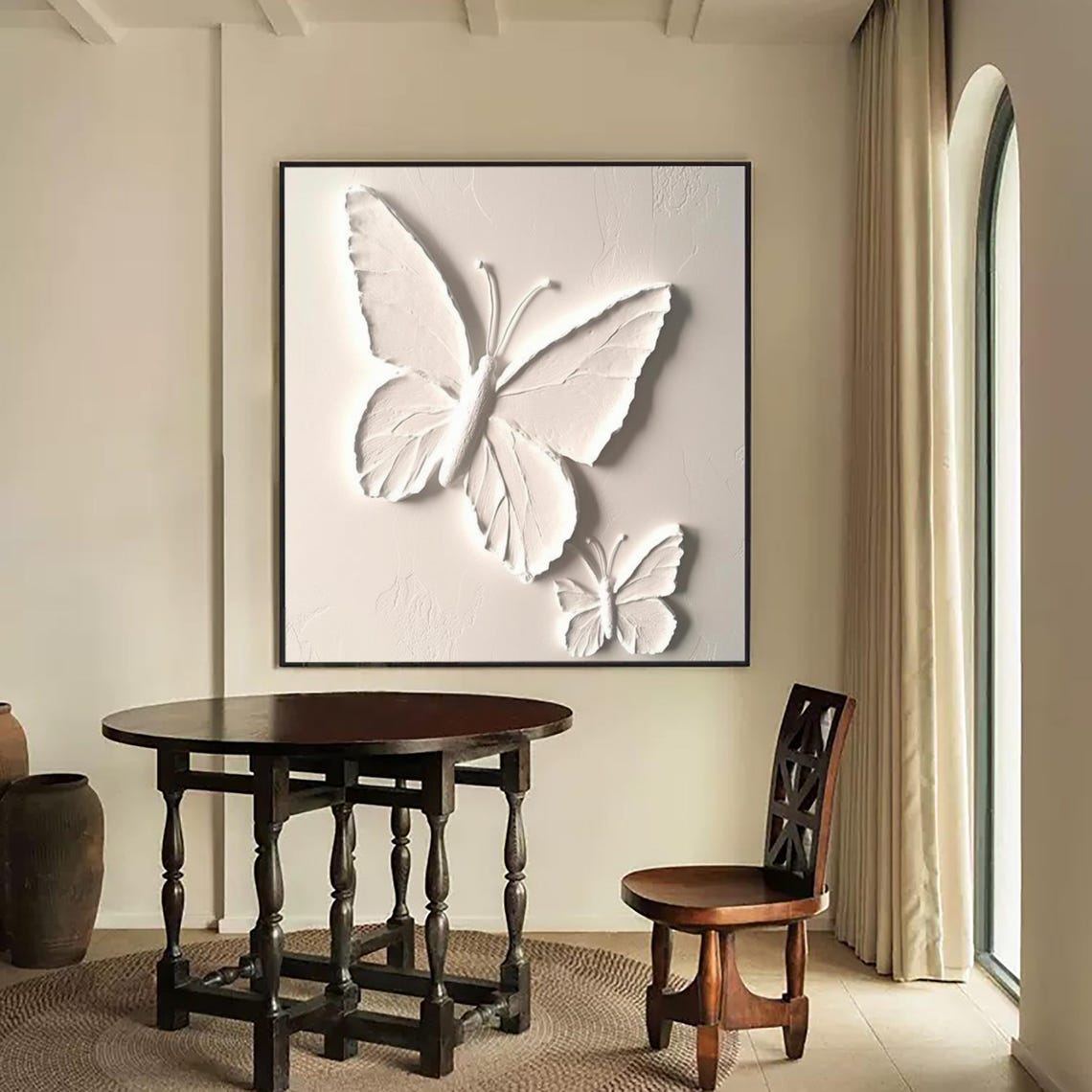 White Texture Butterfly Oil Painting Abstract Butterfly Painting Large White Wall Decor Art White Butterflies Oil Painting Texture Wall Art - Image 4