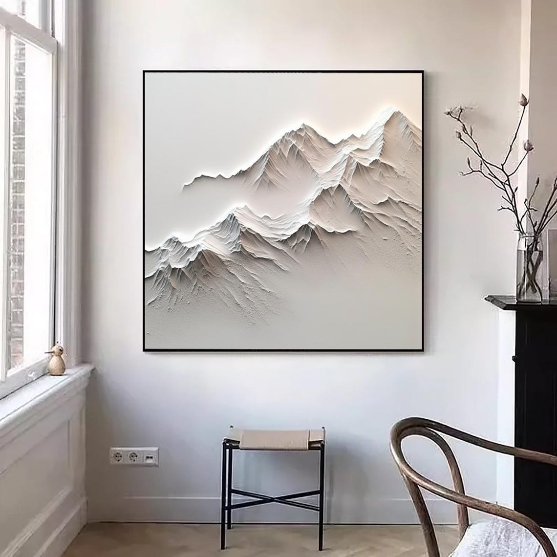 Original White Mountain Painting On Abstract Hand Painted Mountain Oil Painting On White Snow Mountain Painting Wall Art Decor - Image 2