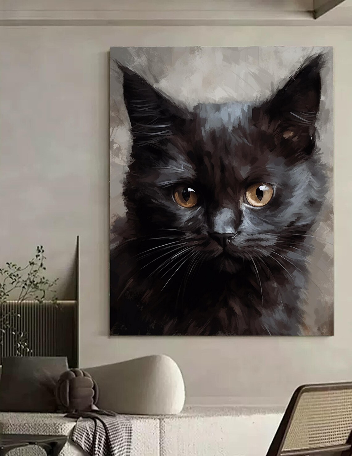 Black Cat Amber Eyes Close Up Oil Painting Feline Portrait Poster - Image 4