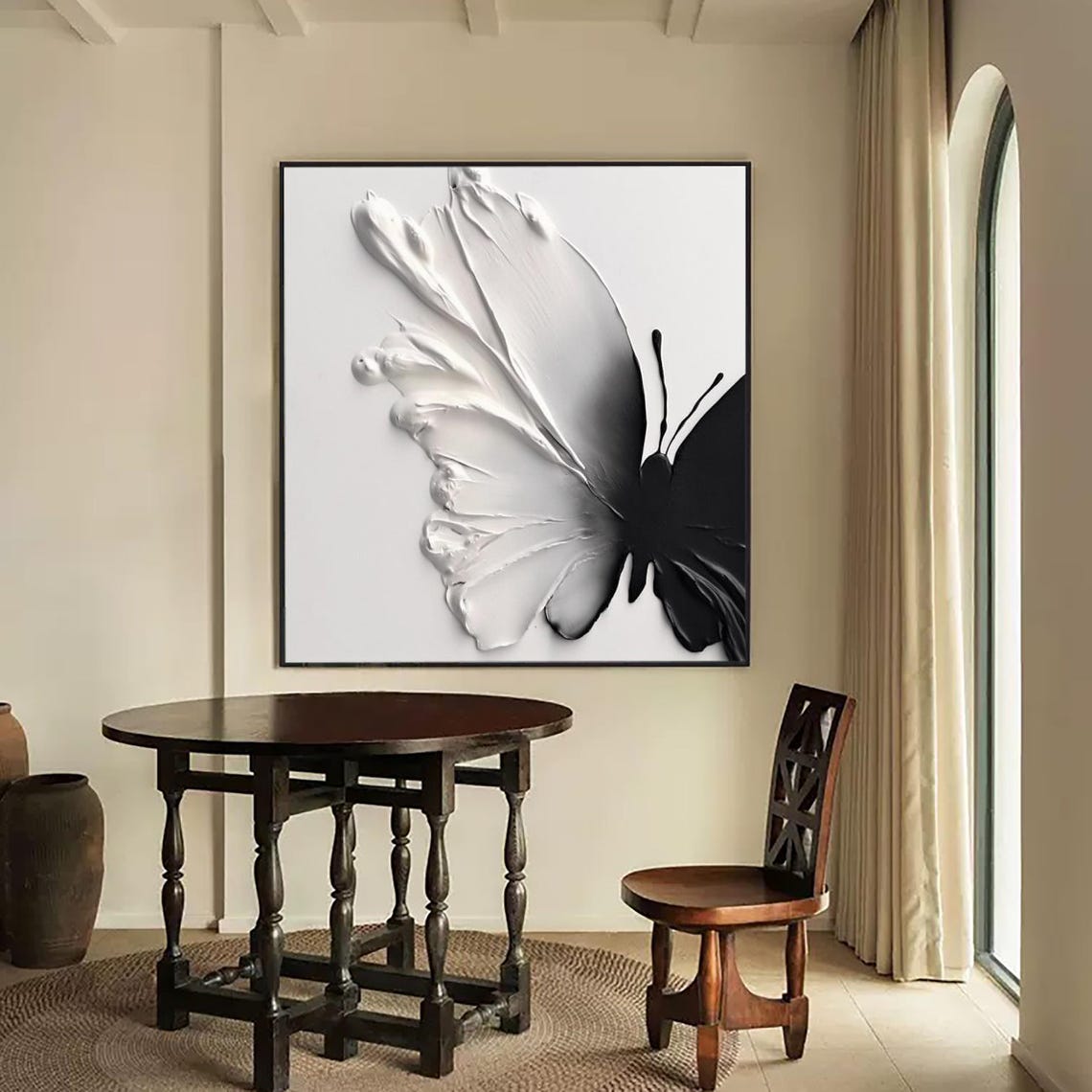 Large Texture Butterfly Acrylic Painting White Texture Butterfly Oil Painting Abstract Butterfly Painting Textured Original Painting - Image 4