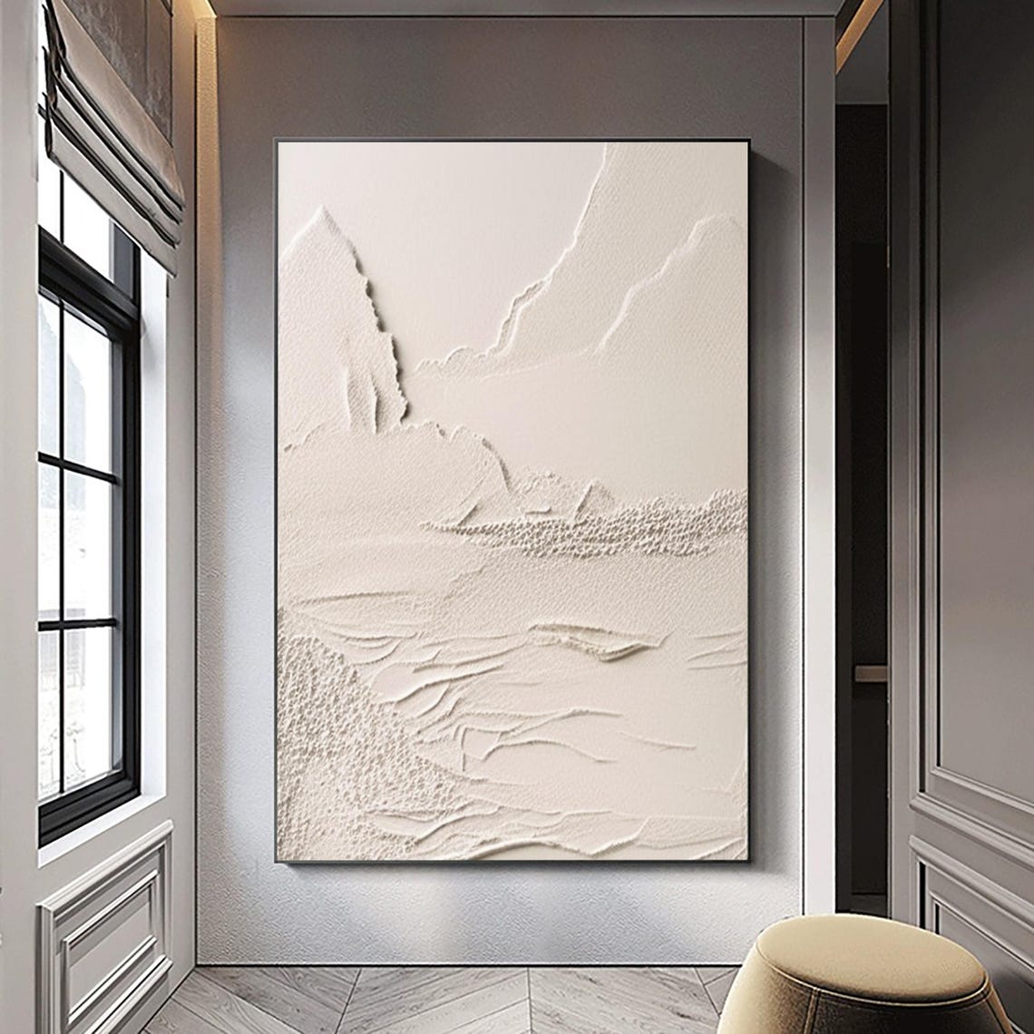White Textured Mountains Snowy Peaks Abstract Impasto Poster - Image 3