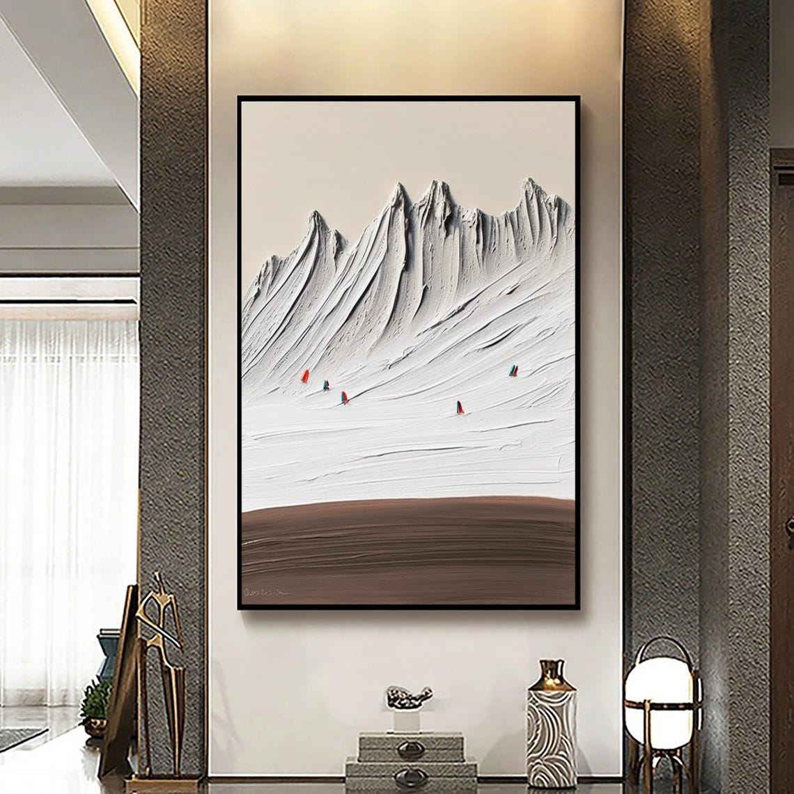 Large White Mountain Texture Painting Hand Painted Abstract Mountain Wall Art Painting White Mountain Painting On Mountain Wall Art - Image 4
