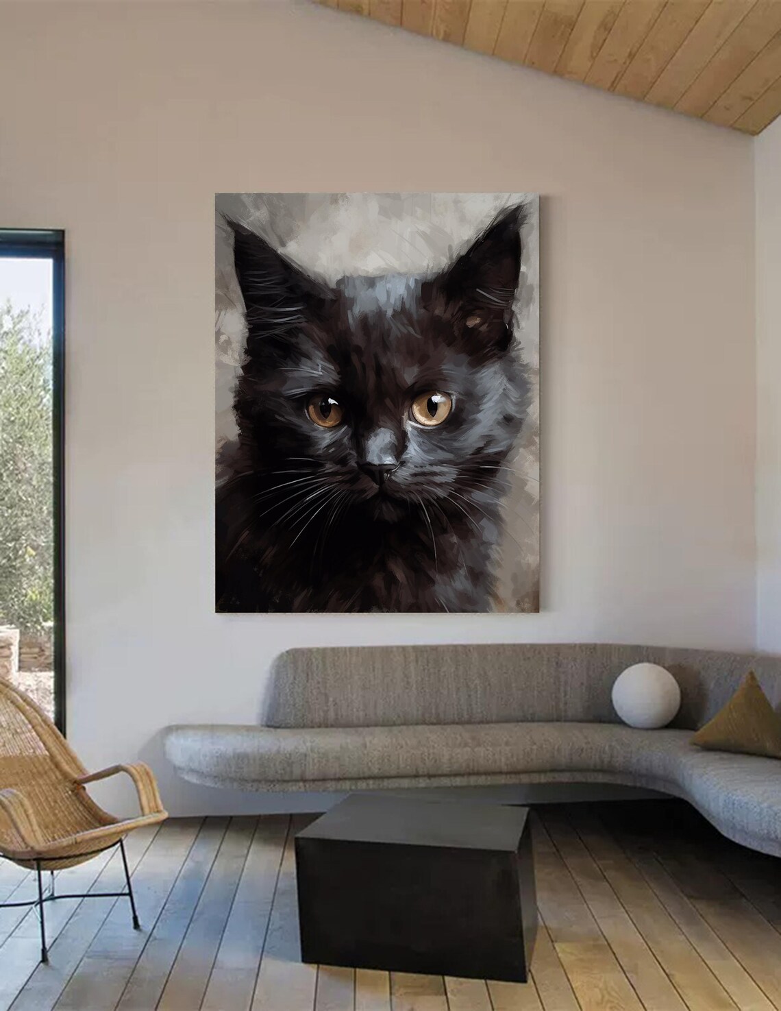 Black Cat Amber Eyes Close Up Oil Painting Feline Portrait Poster - Image 3