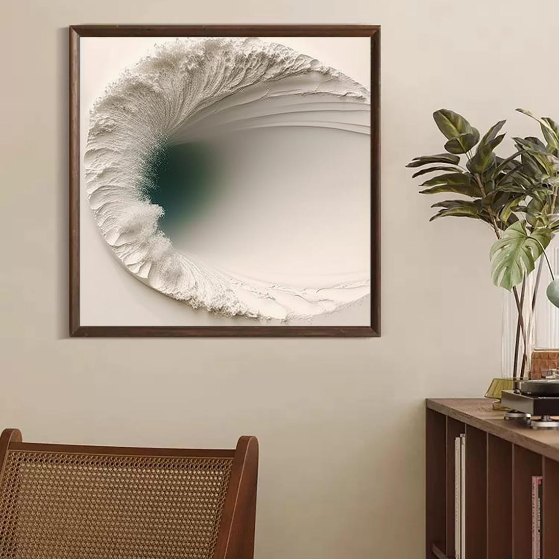 White Ocean Wave Curl Emerald Glow Center Abstract Sea Poster - Image 2