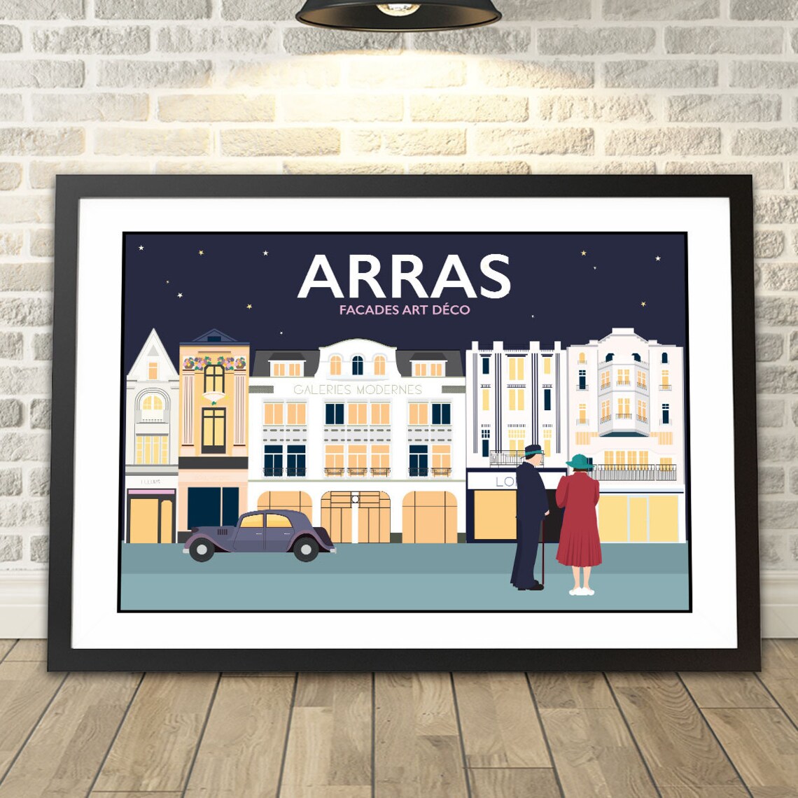 Arras Art Deco Facades Night Stars Vintage Car Retro Travel Poster