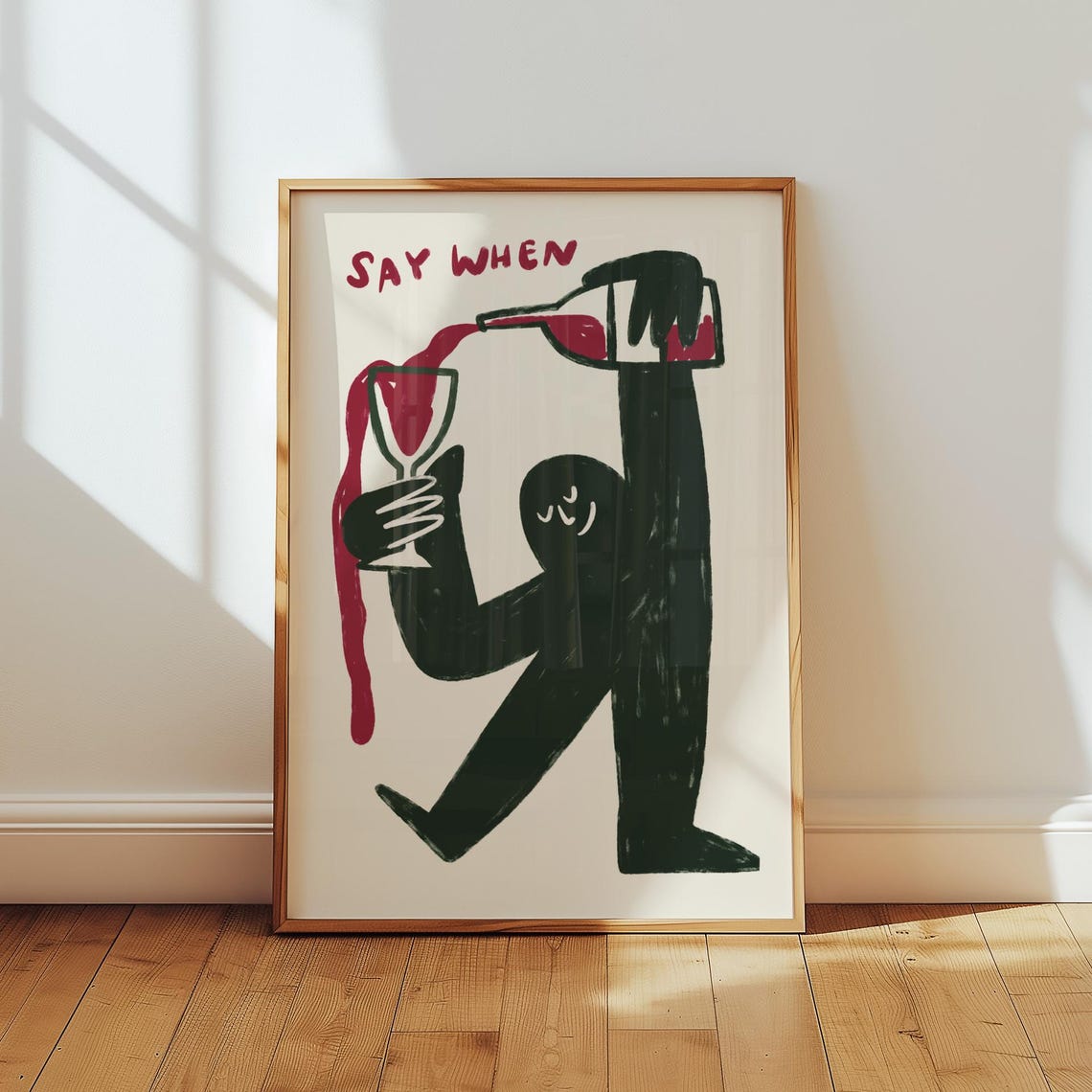 Funny Wine Wall Art Kitchen Bar Decor Say When Print Cart Poster