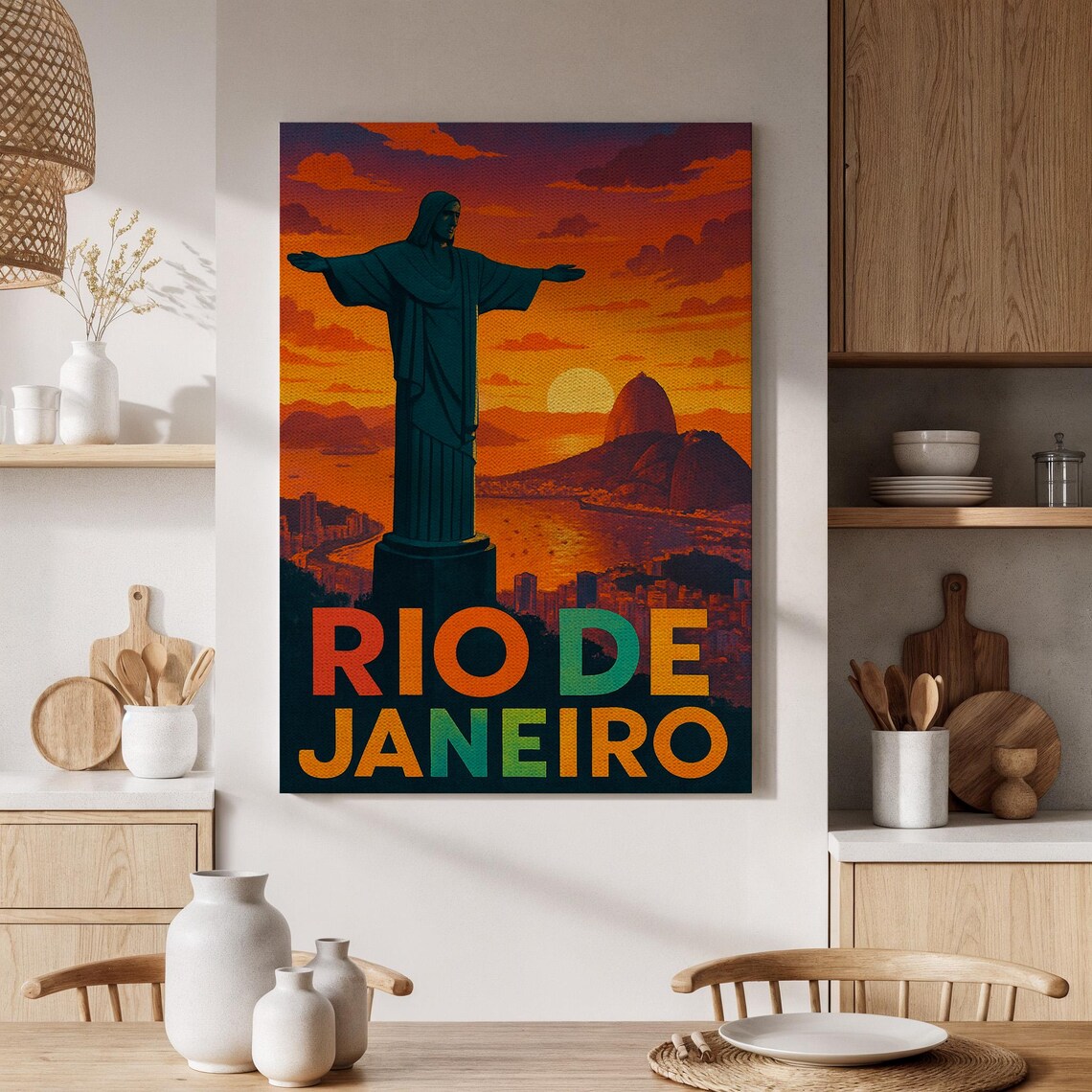 Rio De Janeiro Christ The Redeemer Sunset Vintage Travel Poster