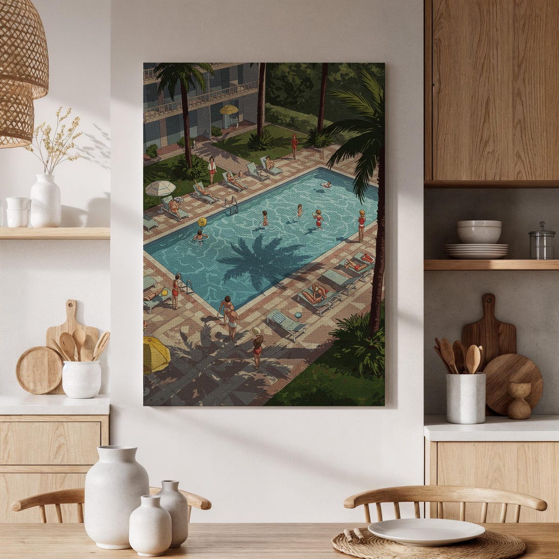 Vintage Poolside Resort Palm Trees Summer Swimmers Retro Travel Poster