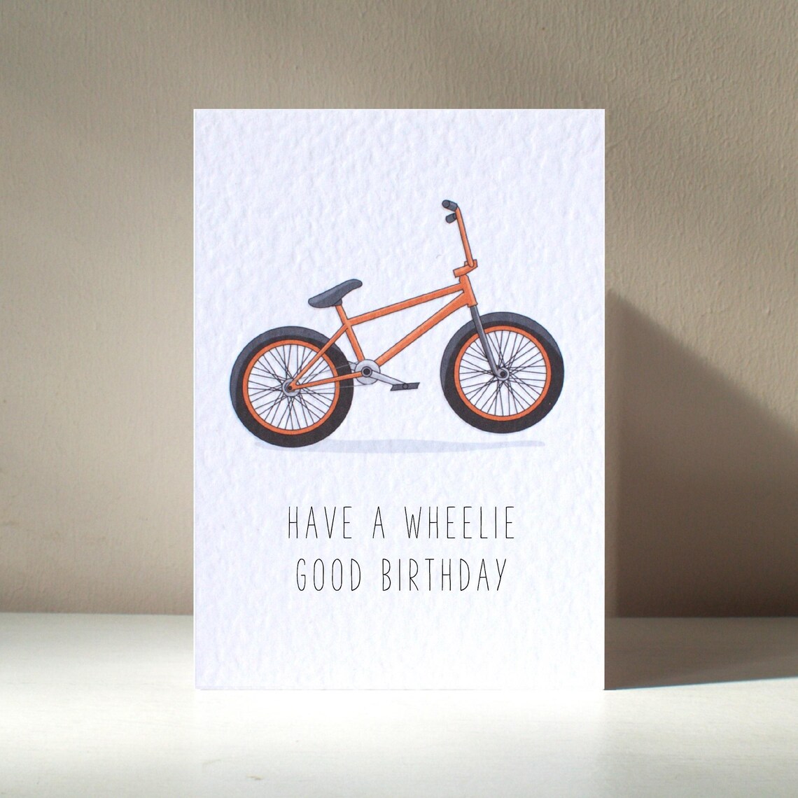 Have A Wheelie Good Birthday Orange BMX Bike Funny Card Poster