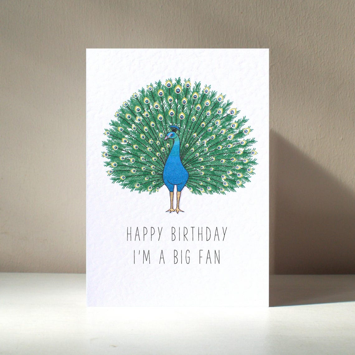 Happy Birthday I Am A Big Fan Peacock Feather Pun Card Poster