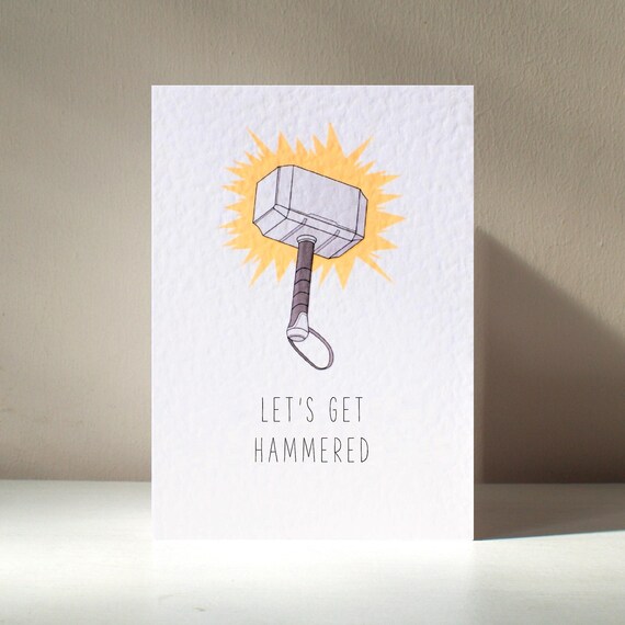 Superhero Style Hammer Lets Get Hammered Birthday Card Poster