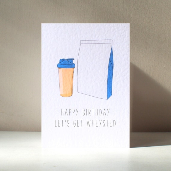 Lets Get Wheysted A6 Personalised Gym Whey Protein Weights Fitness Exercise Funny Alcohol Drinking Pun Happy Birthday Love Greeting Card