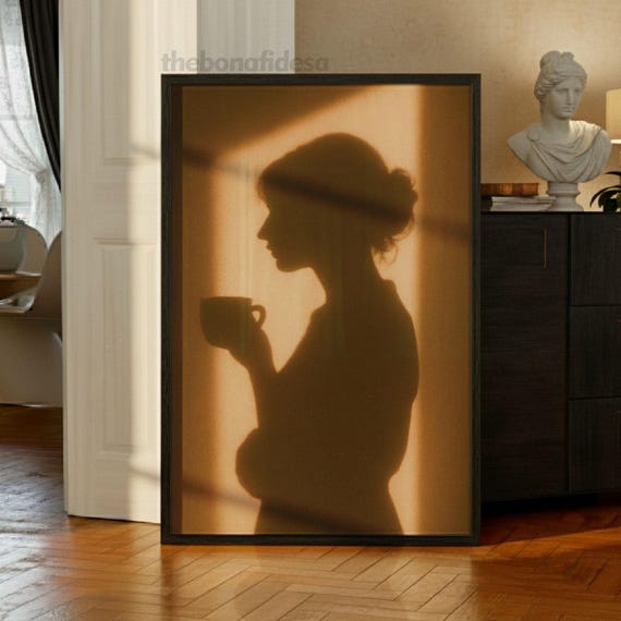 Coffee Poster Woman Silhouette Minimalist Decor Boho Home Style Eclectic Interior Modern Apartment Rustic Farmhouse Maximalist Wall