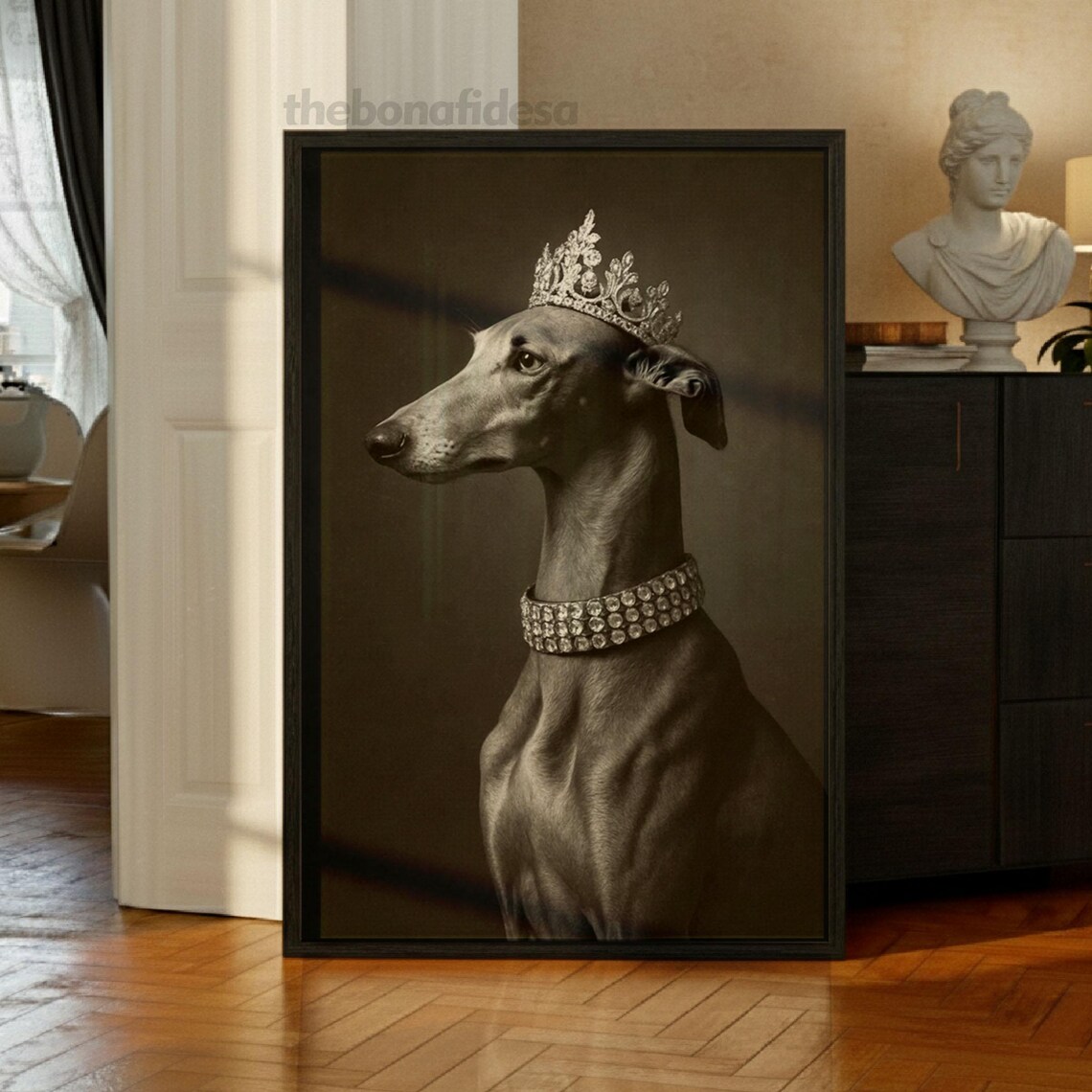Regal Greyhound Wearing Crown and Jewels Vintage Dog Art Print