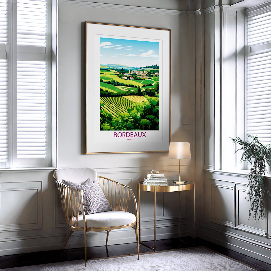 Bordeaux France Rolling Vineyard Hills Village Travel Poster - Image 2