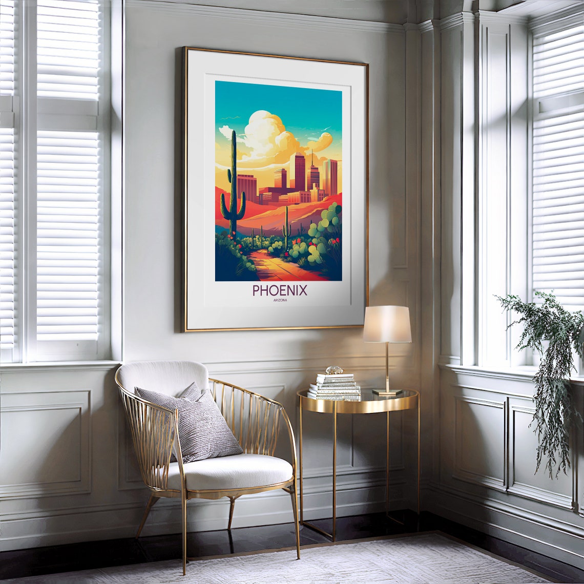Phoenix Arizona Saguaro Cactus Desert City Skyline Travel Poster - Image 2