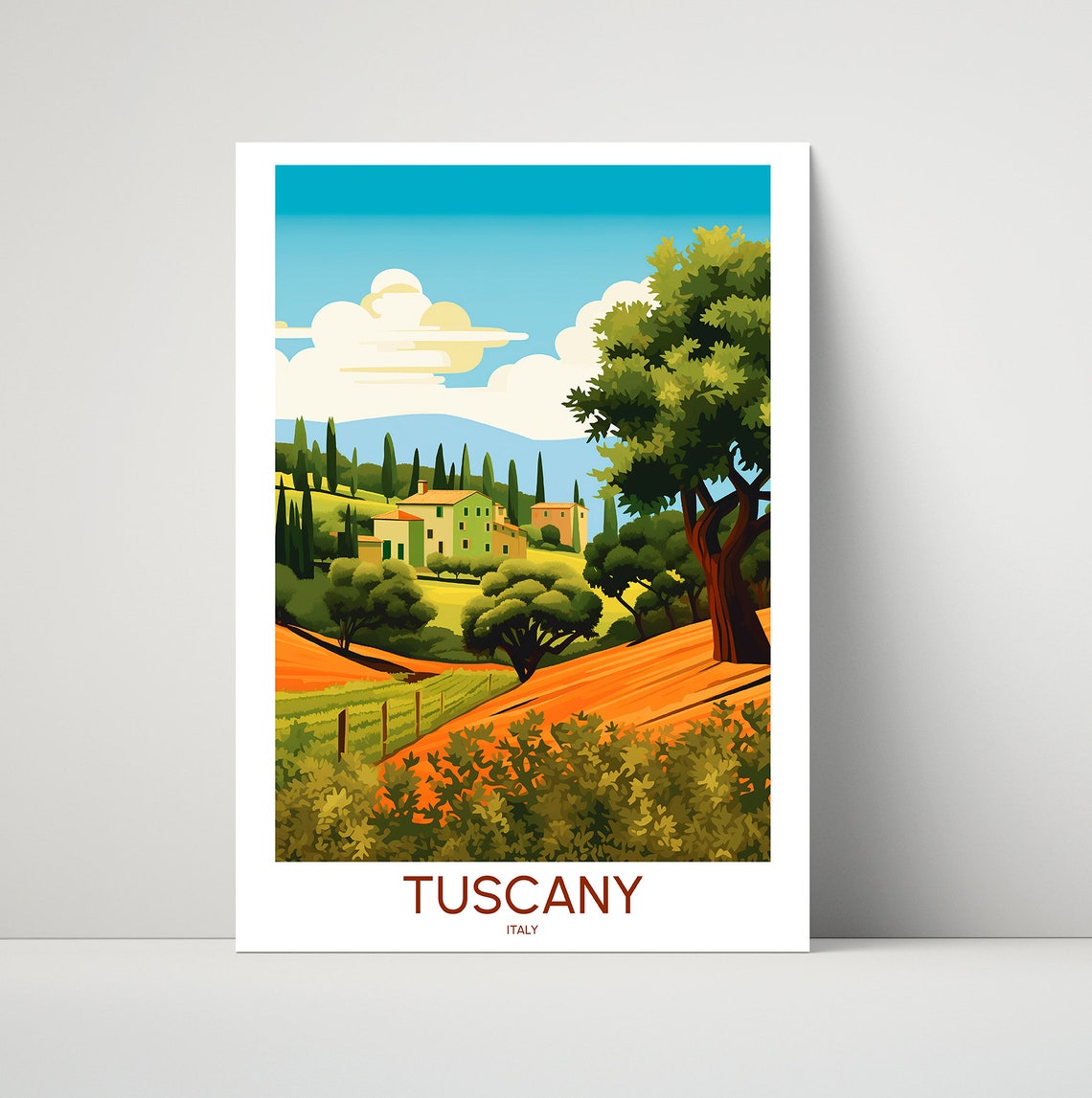 Tuscany Italy Sunlit Villa Olive Trees Golden Countryside Poster