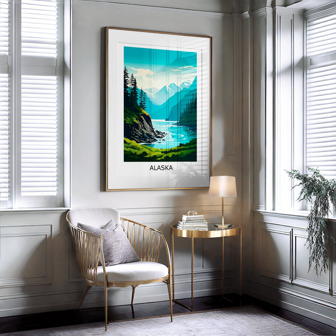 Alaska Mountain Inlet Fjord Coastal Landscape Travel Art Poster - Image 2