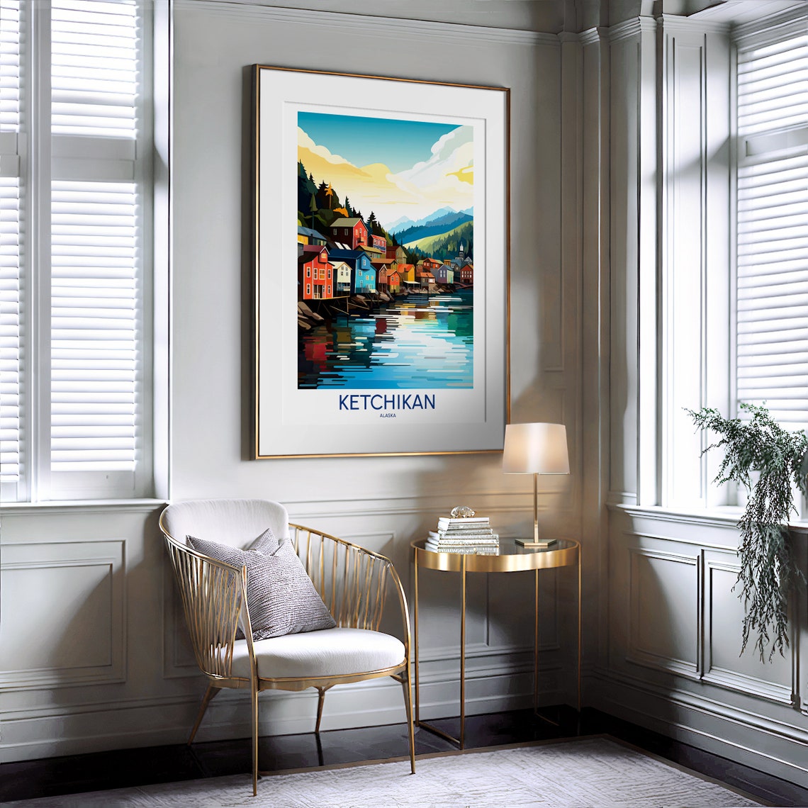 Ketchikan Alaska Colorful Waterfront Town Illustrated Travel Poster - Image 2
