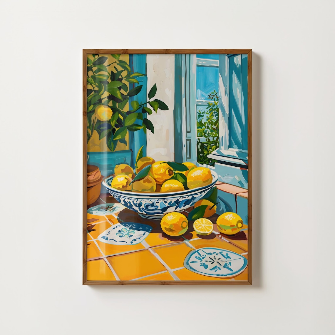 Bowl of Lemons Sunny Spanish Kitchen Still Life Painting Poster