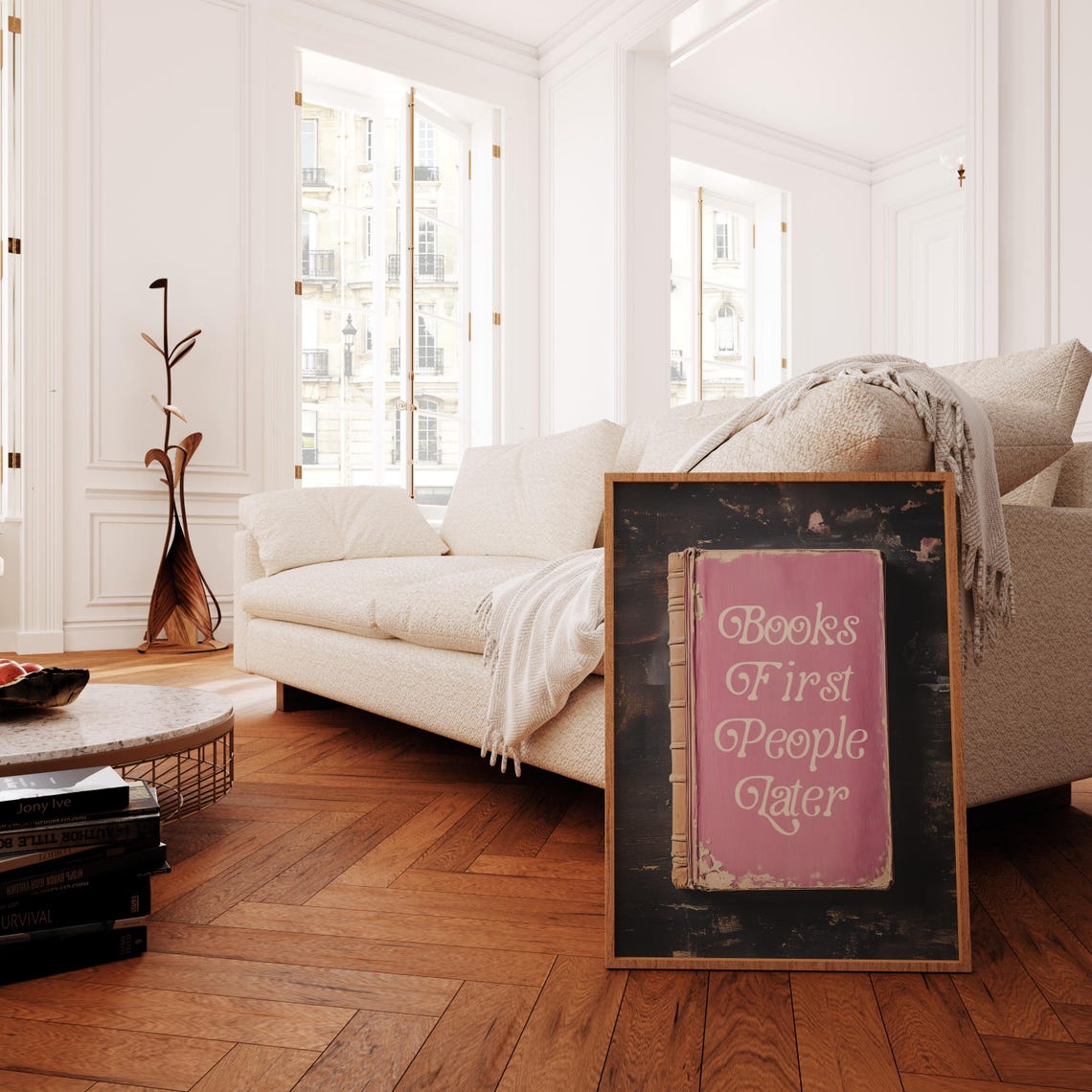 Books First People Later Pink Vintage Book Cover Style Art Poster - Image 3