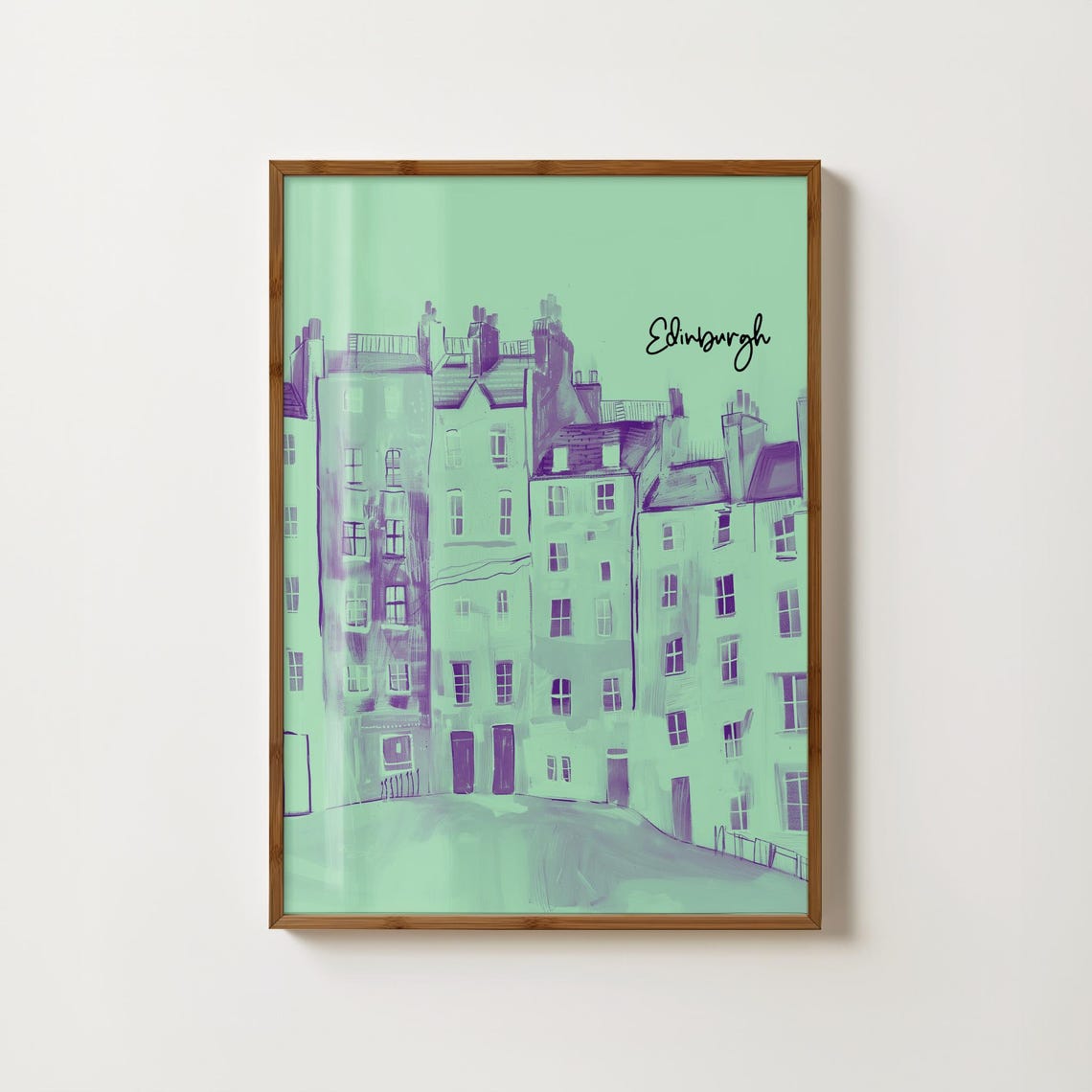 Edinburgh Old Town Buildings Mint Green Sketch Artwork Poster
