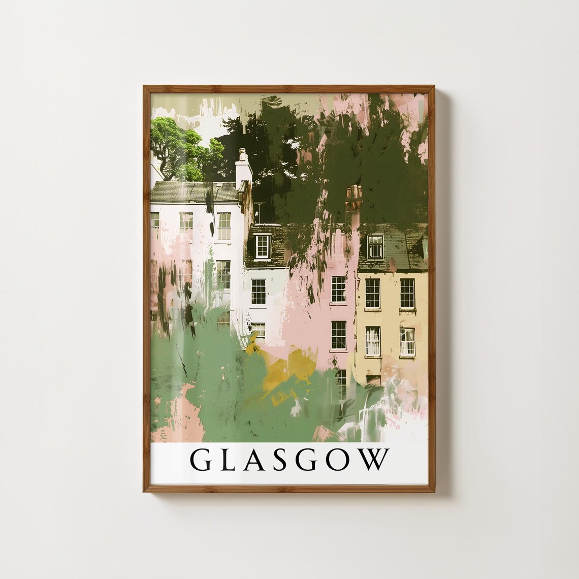 Glasgow Abstract Painted Tenement Buildings In Pink And Green Poster