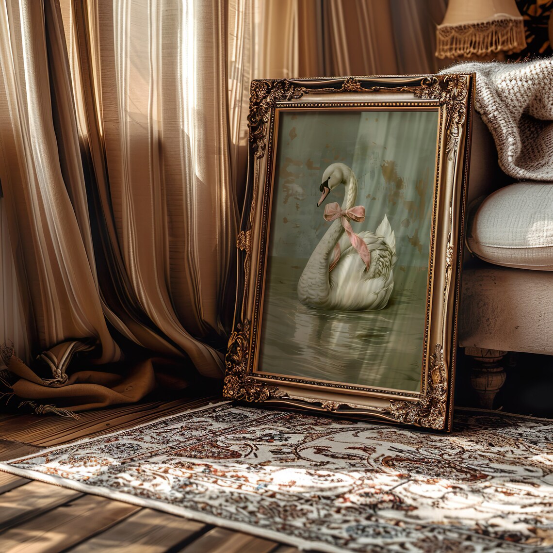 Vintage Swan Antique Painting Nursery Wall Art Print - Image 3