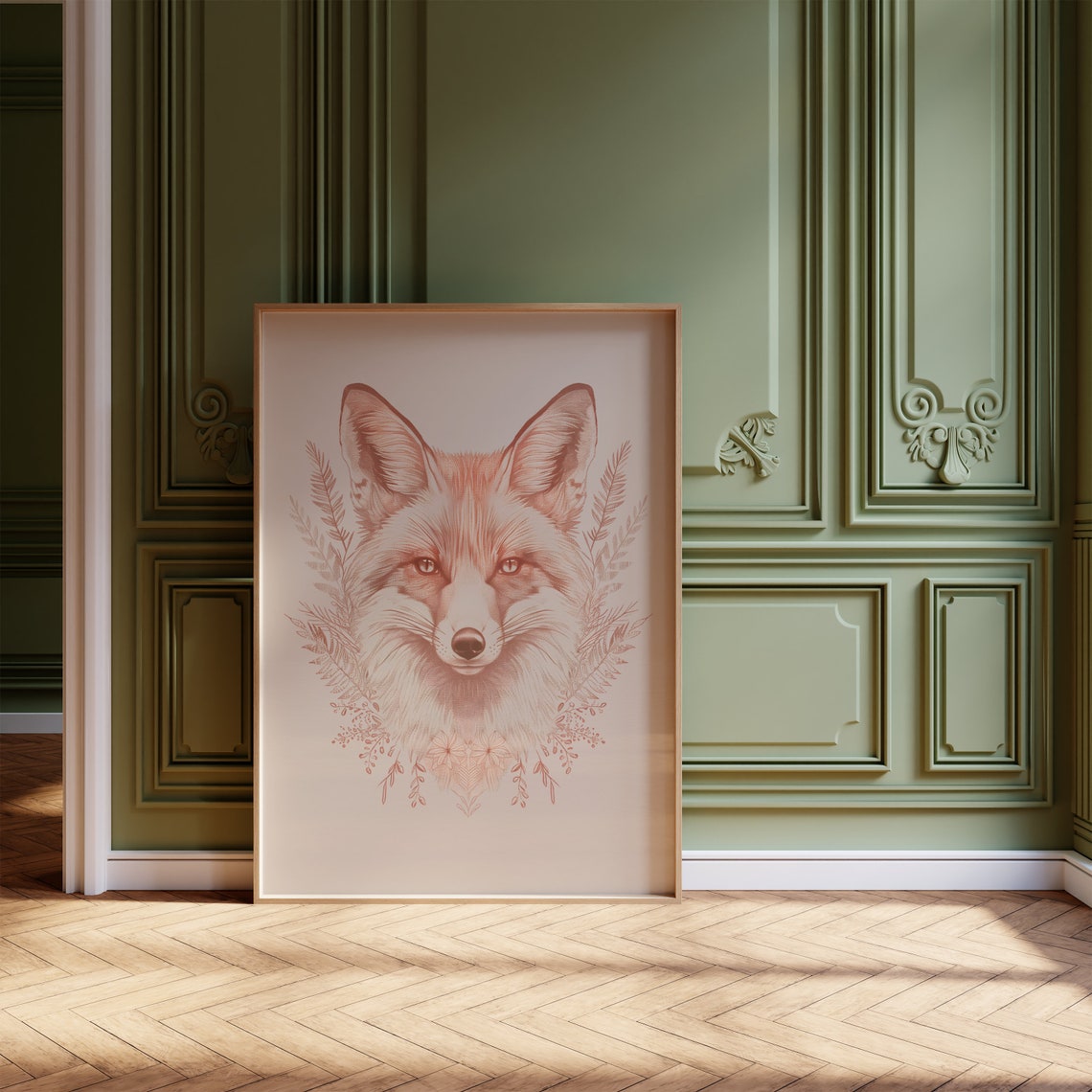 Boho Pink Fox Face Botanical Sketch Cream Nursery Wall Art Decor - Image 2