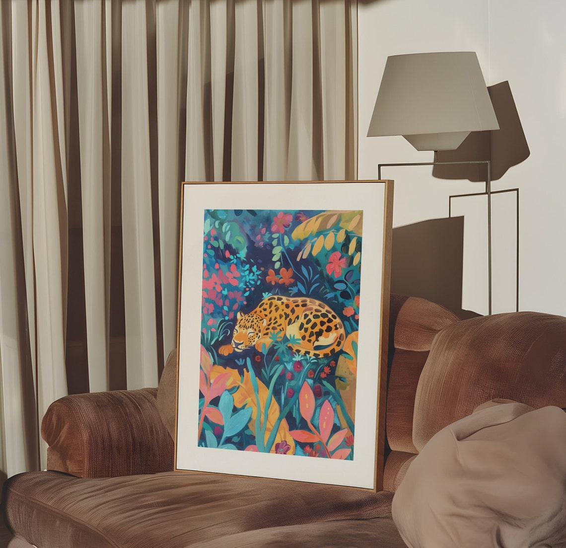 Sleeping Leopard In Midnight Floral Jungle Night Scene Poster - Image 4