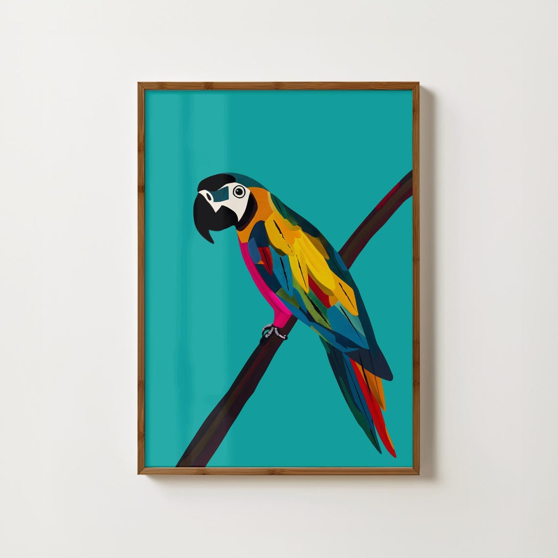 Bold Colourful Macaw Parrot on Teal Pop Art Tropical Bird Poster