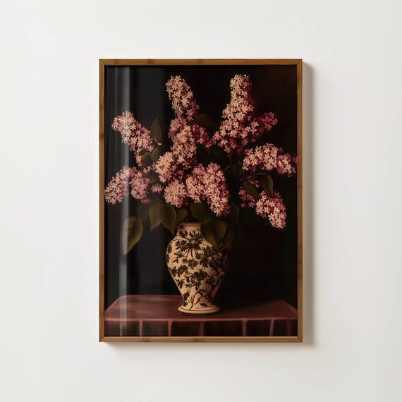 Vintage Lilacs Painting Antique Lilacs Flower Print Moody Floral Wall Art Purple Flowers Print Moody Decor Lilacs Poster Purple Wall Art