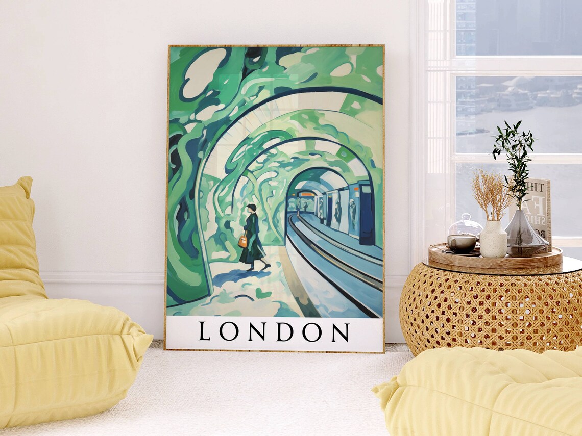 London Underground Green Tunnel Retro Travel City Scene Poster - Image 3