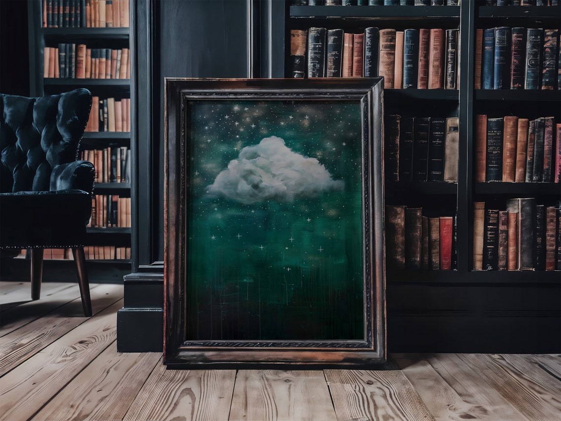Beautiful Starry Teal Night Sky with a Glowing White Cloud Poster - Image 3